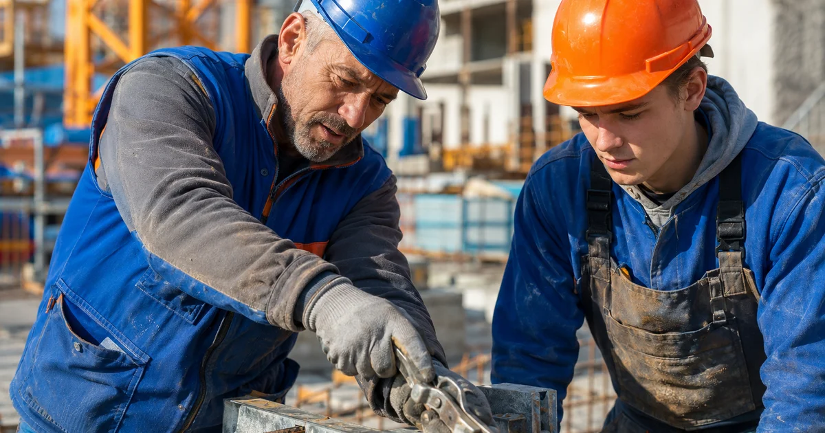 Artisan BTP et son premier salarié sur un chantier