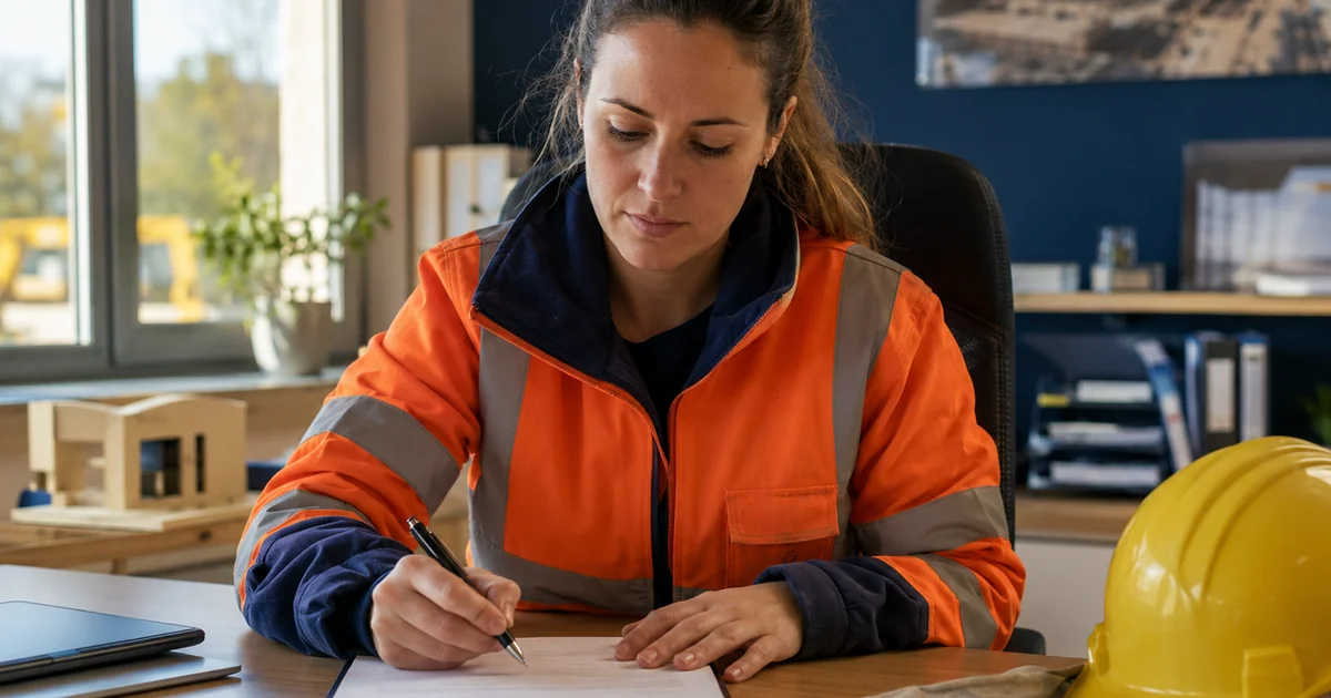 Artisan BTP rédigeant une lettre de mise en demeure pour facture impayée